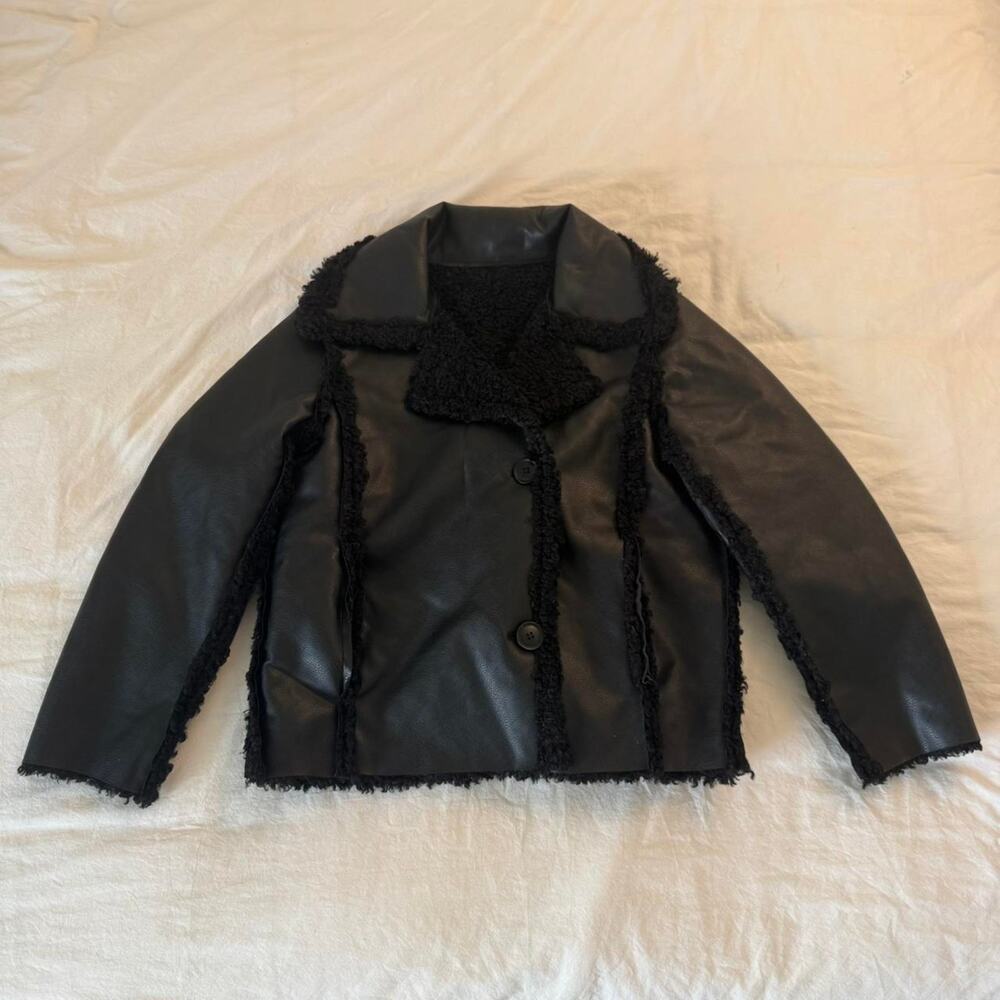 Black faux fur‎ pleather